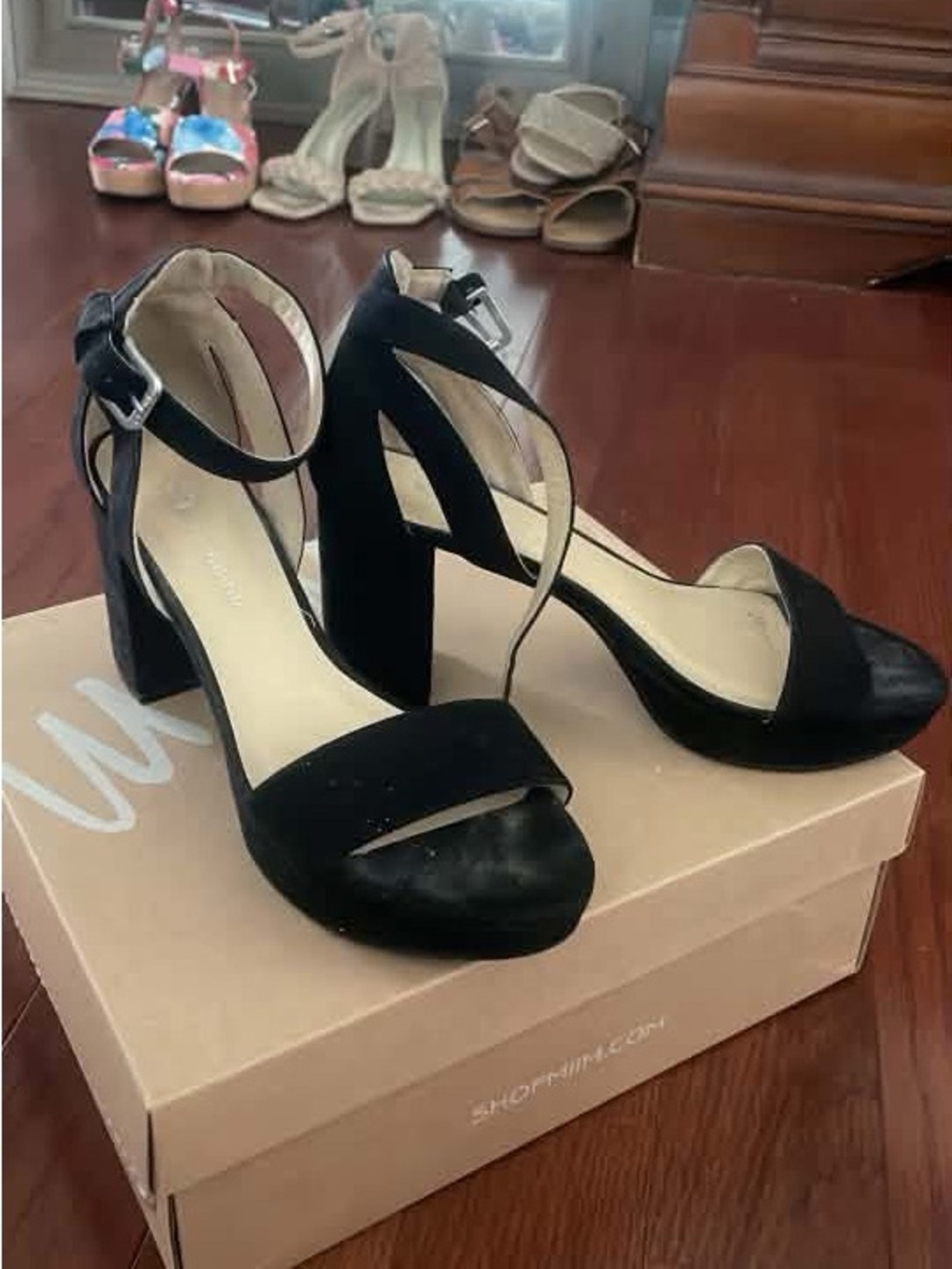 Black Ankle-Strap Block Heel Sandals for Women